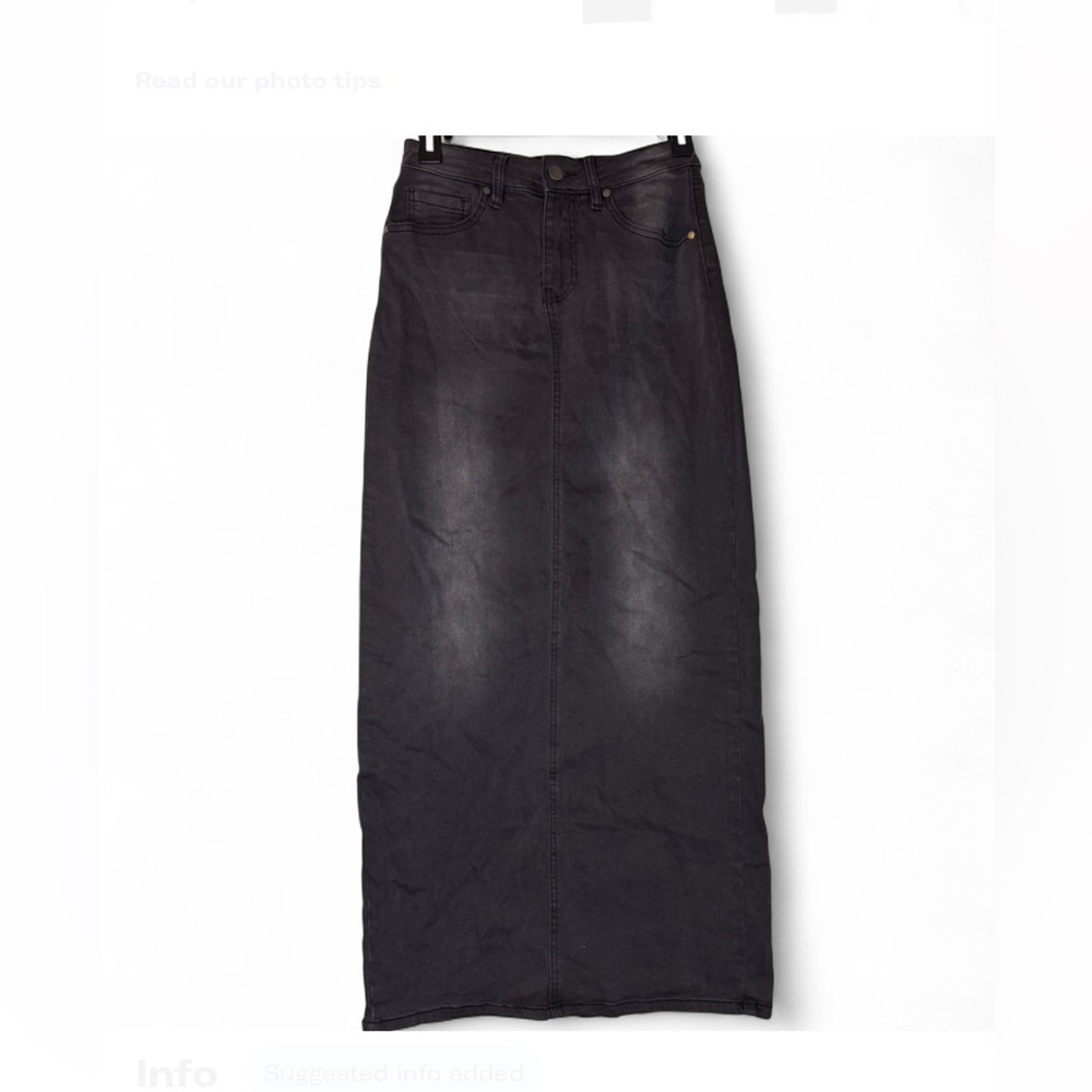 PTCL Ethical Clothing Black Denim Maxi Skirt – High Rise Long Jean Skirt – Size